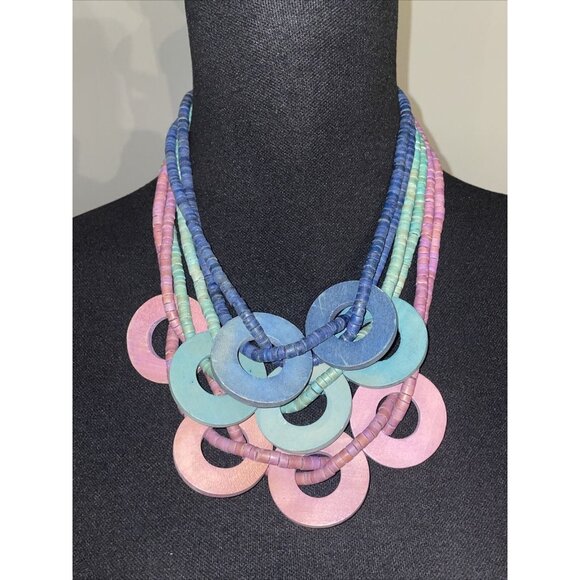 Unbranded Jewelry - Vintage multi strand multi color purple green & blue wood beaded necklace Circle